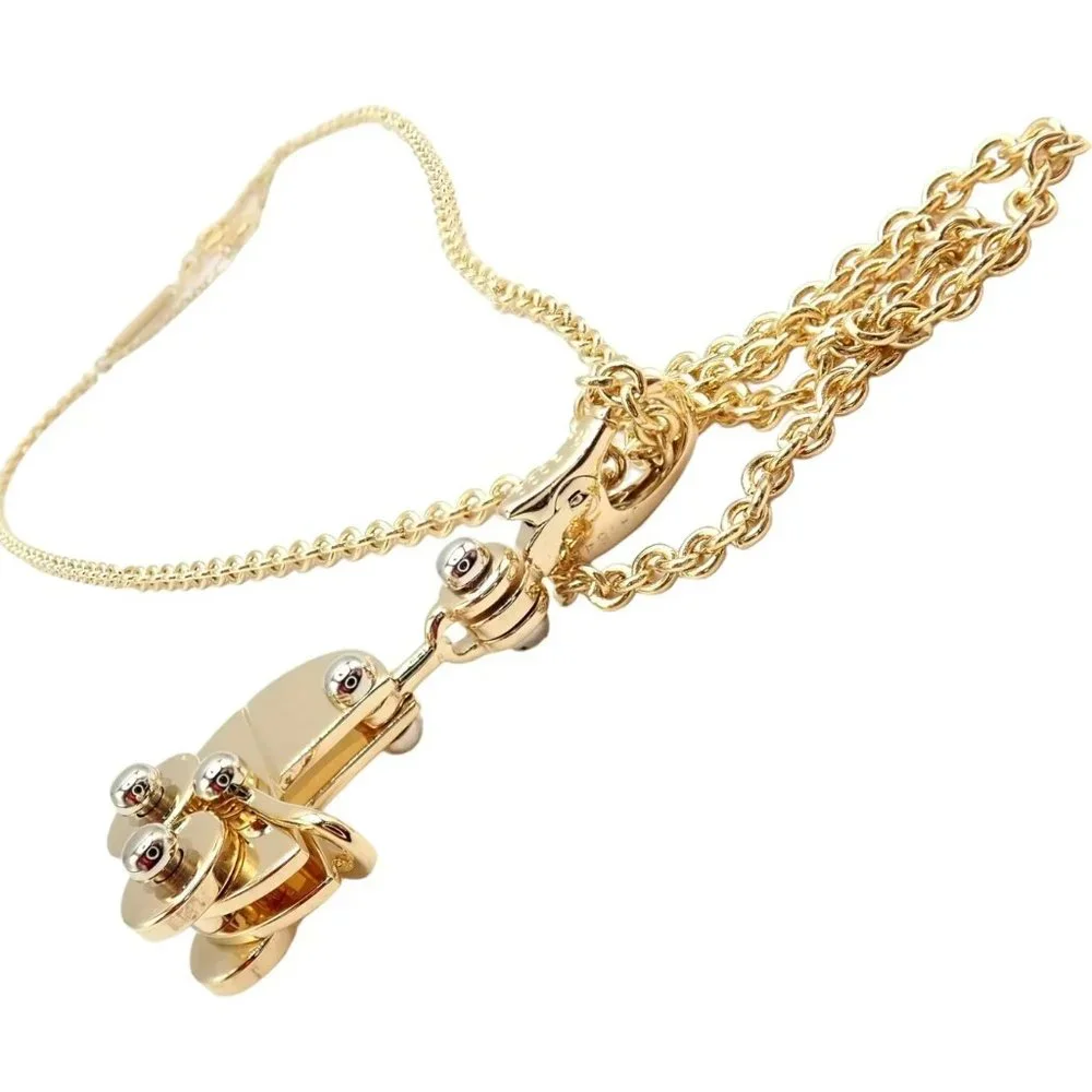 Authentic! Cartier 18k Yellow Gold Baby Carriage Stroller Charm Pendant Necklace